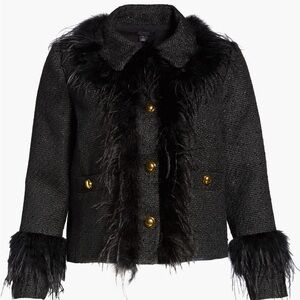 Halogen X Atlantic-Pacific Feather Trim Tweed Jacket